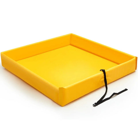 Portable Folding Duck Pond 4x4 With Spill Containment Berm Wall, yellow heavy duty PVC, shown folded in a containment position.