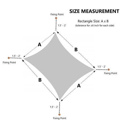 Diagram of Rectangle Sun Shade Sail 16x20 Feet UV Block Canopy showing fixing points and size measurements for setup.