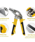 Three Inch Curved Jaw Offset Sheet Metal Bender Hand Seamer with yellow rubber grip, nickel finish, and anti-slip line design.