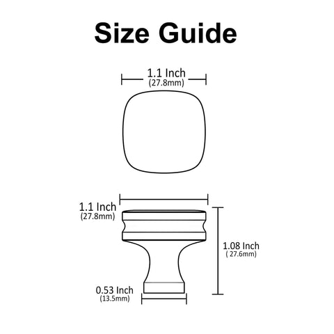 Size guide for Square Cabinet Knobs in Champagne Bronze With Brushed Zinc Alloy Finish, detailing dimensions AL0003BRG
