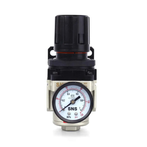 Front view of Female Thread 3/8 NPT Air Pressure Regulator 0-150 PSI Adjustable With Bracket And Gauge Aluminum Alloy Body