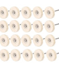 20 Pack Pro Grade Compressed Wool Felt Polishing Wheels with One Eighth Inch Mandrel for rotary tools arranged in rows