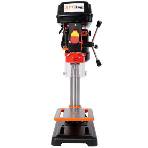 8 Inch Swing Benchtop Drill Press With Safe Laser Positioning And Digital Meter For Precise Drilling, front view showing metal construction.