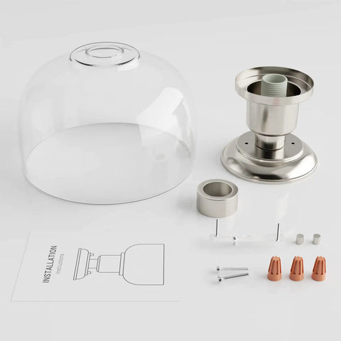 Semi Flush Mount Ceiling Light With Clear Glass Shade In Brushed Nickel Finish parts layout