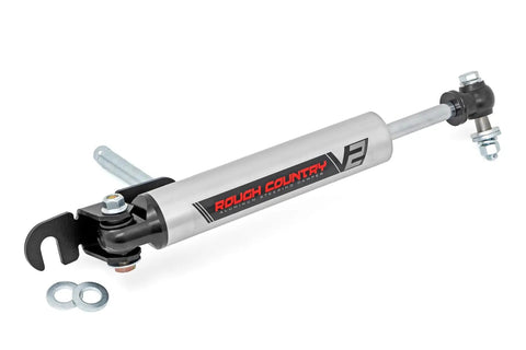 V2 Steering Stabilizer For 2016 To 2024 Chevy And GMC 2500 And 3500 HD Trucks, silver stabilizer with chrome piston rod