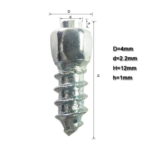 Tough As Nails 12mm Carbide Tire Studs And Snow Spikes, steel material, measures D=4mm, d=2.2mm, height 12mm.