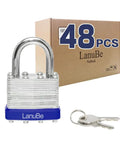 Heavy Duty Laminated Steel Padlock Pack Of Forty Eight Keyed Alike One And Nine Sixteenths Inch Wide Normal Shackle With Blue Plastic Hoop