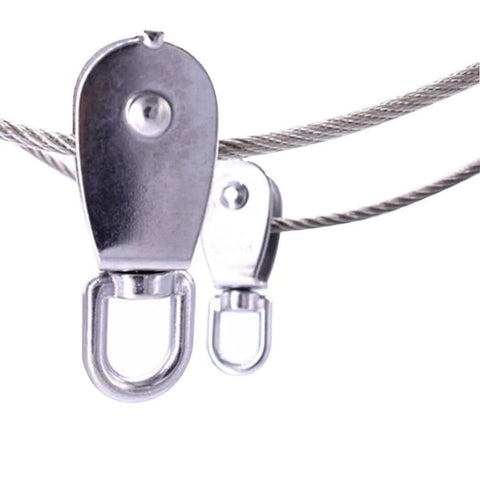 4Pcs M25 Stainless Steel Wire Rope Crane Double Pulley Block with Swivel Hook for Lifting and Towing