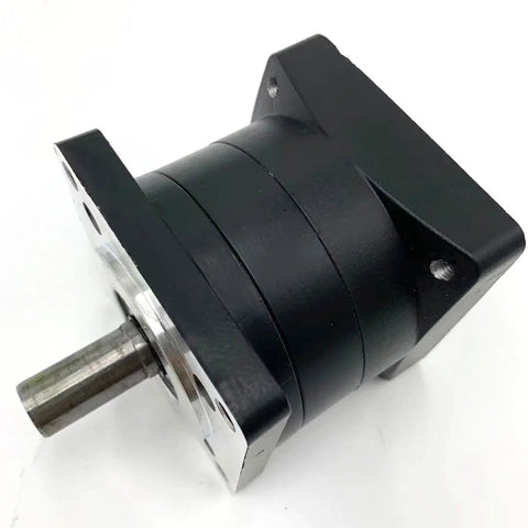 3:1 planetary gearbox NEMA 34, black housing with silver mounting flange and 1/2 in input shaft
