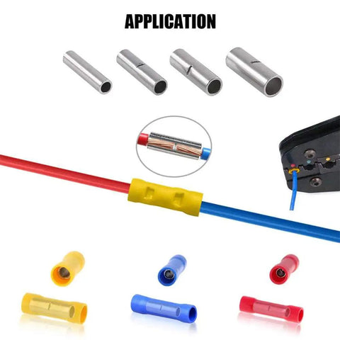 Uninsulated Butt Connectors 100 Pcs Set AWG 14 12 Tin Copper Ferrule Terminals for Quick Reliable Crimps shown in use