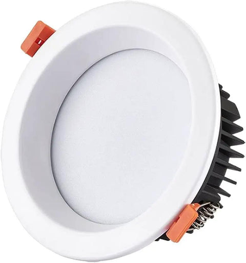 iumLeap Recessed Lighting Housing Trim Kits LED Ceiling Lights Spotlights White Round Panel Integrated Recessed Downlights for Living Room Kitchen Decoration Wash Wall, Neutral Light_1pc, close-up view with white finish and heat sink.