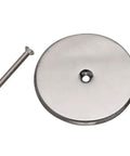 Top Shelf Five Inch Stainless Steel Flat Cover Plate For Cleanout Plug Access Hole with screw, flat design for plumbing applications.