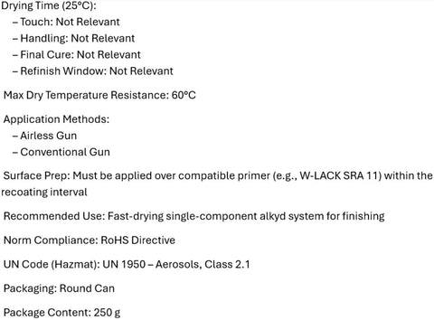 113 R SRA Liquid Paint In Blue For W22 Round Can, 250g, application instructions and specifications, RoHS compliant.