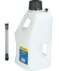 Beefy 5 Gallon Utility Container With 12 Inch Filler Hose And Screw Cap White Ergonomic Dual Handles Side Grip Cap Accurate Gallon And Liter Markings High Impact Polyethylene, front view