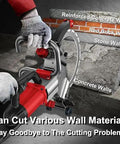 Pro Built Brushless Concrete Circular Saw With 370Mm Blade And Fast 270Mm Cut Depth Featuring Water Fed Dust Knockout For Clean Wall Cutting On Stone Brick And Marble Block cutting through various wall materials.
