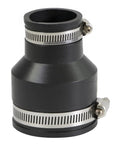 Flexible PVC Reducing Coupling With Stainless Steel Clamps For Two Inch To One And A Quarter Inch DWV Pro Grade Piping Connector Fits Cast Iron Plastic Copper Lead Steel Non Pressure Drain Waste Vent black reducing coupling with clamps