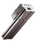 Top Tier Professional Workhorse Desktop Machine Vise With Slick Slide Bar Adjustment, showing smooth metal track for precise CNC milling.
