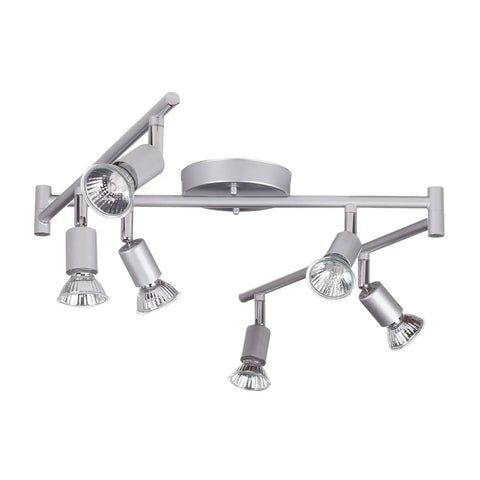 Payton 6 Light Foldable Track Lighting In Matte Silver With Pivoting Heads Minimalist Modern Fixture for living room, kitchen, or hallway