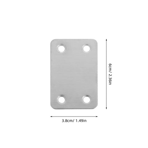Flat Straight Corner Braces Set For Woodworking And DIY Heavy Duty Stainless Steel Brackets 4-hole with dimensions shown