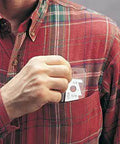 Man placing A40 USA Made Sheet Metal Scriber With Five Teeth Delivers Ten Scribing Depths, Pocket Ready Compact Tool into shirt pocket