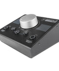 Big Knob Passive 2x2 Studio Monitor Controller with Mono, Mute, Dim, and dual monitor outputs, front angled view