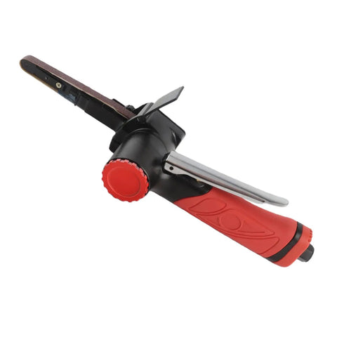 Jauarta 1/4 Inch Pneumatic Air Belt Sander High Speed 20K RPM Handheld Grinding Machine for polishing with red and black design.