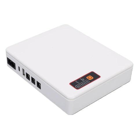 Mini Ups Dc Battery Backup 20800Mah Us Plug keeps router and modem running smooth during blackouts, white compact design.