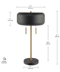 Set Of Two 27 Inch Table Lamps In Bronze Finish With Beige Shades, Classic Desk And Bedside Lighting Duo, side view with dimensions