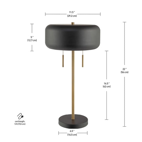Set Of Two 27 Inch Table Lamps In Bronze Finish With Beige Shades, Classic Desk And Bedside Lighting Duo, side view with dimensions