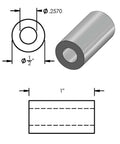 Aluminum spacer 1/2 in OD x 1/4 in ID, 1 in length, unthreaded bore, plain finish
