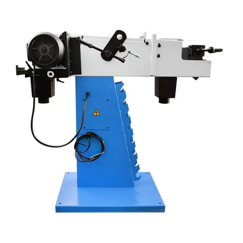 Pro Grade Heavy Duty Industrial Tube And Profile End Belt Grinder 4 X 78 Inch High Speed Metalworking Sander side view with motor.