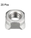 Top Shelf M8 Square Weld Nuts Carbon Steel UNC Coarse Threads Heavy Duty Fasteners Silver Plated Pack Of Twenty close-up view of one square weld nut