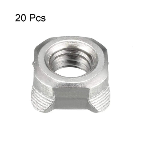 Top Shelf M8 Square Weld Nuts Carbon Steel UNC Coarse Threads Heavy Duty Fasteners Silver Plated Pack Of Twenty close-up view of one square weld nut