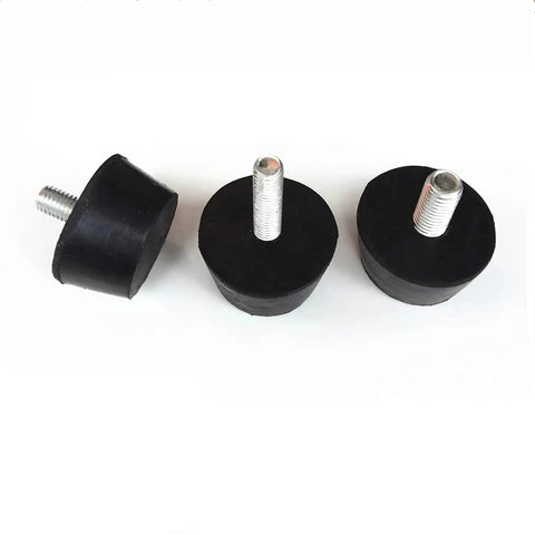 Three adjustable rubber foot pads with M8 M10 threads for tables and chairs, part of the 40 piece set, vibration dampening.