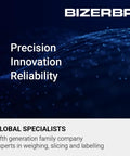 BIZERBA banner with Precision Innovation Reliability and global specialists text