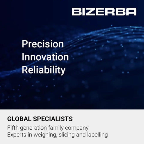 BIZERBA banner with Precision Innovation Reliability and global specialists text