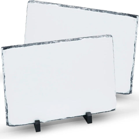 Two Pack 11.46x7.48 Inch Rectangle Sublimation Slate Frames With Stand, white-coated display slates on stands