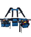 Three Bag Tool Bag Set With Suspenders In Royal Blue Heavy Duty 1680D Poly LoadBear Stretch Suspension For Comfort Belt Fits Up To 52 In Waist