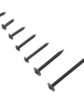 Black Wood Screw Kit, 485-Piece Assortment With Pan Head, Truss Head, And Flat Head Screws, 20 Size Options For Wood And Plastic, DIY Ready High-Precision Threads For A Strong, Long-Lasting Hold., black zinc-plated screws shown in multiple lengths