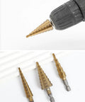 Go To Heavy Duty Titanium Coated HSS Step Drill Bit Set For Metal Wood Plastic With Hex Shank Unibit Kit Multi Size Cone Drills