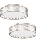 Two Pack 14 Inch LED Ceiling Light Fixtures Flush Mount 20W 1400 Lumens Dimmable 3000K Warm White Brush Nickel Finish Acrylic Shade ETL Listed Modern Minimalist Ceiling Lighting For Living Room Bedroom And Hallways displayed from side angle