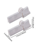 Jisader Two Pack Milk Carton Sealing Clips With Rotating Design For Boxed Drinks And Food Bags. Durable white plastic clips with measurements.