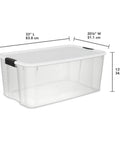 Ultra Latching Storage Boxes 4 Pack Clear 116 Quart With Lids Heavy Duty Plastic Organizers dimensions labeled