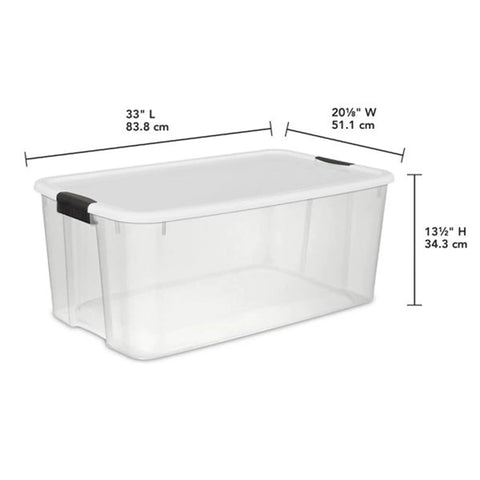 Ultra Latching Storage Boxes 4 Pack Clear 116 Quart With Lids Heavy Duty Plastic Organizers dimensions labeled