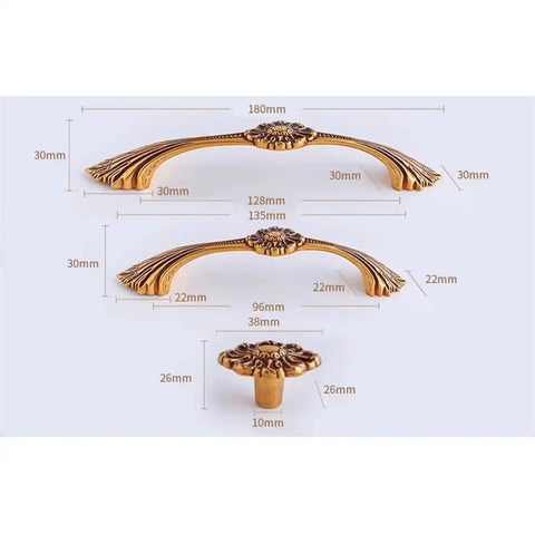 Antique Brass Zinc Alloy Cabinet Handles Set For Wardrobe And Kitchen Drawers 38mm Pulls With 96mm And 128mm Hole Spacing