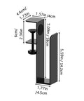 Adjustable Side Laptop Mount That Clamps Straight Up To Your Desk dimensions highlighted for organization of laptops and files.