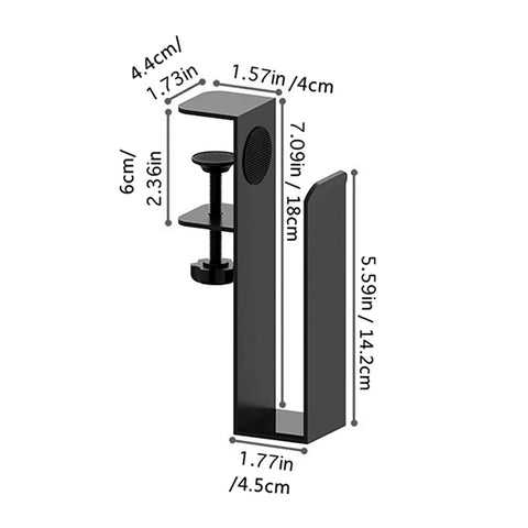 Adjustable Side Laptop Mount That Clamps Straight Up To Your Desk dimensions highlighted for organization of laptops and files.