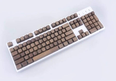 GH60 Full Set Solid Wood Keycaps For Cherry Mx Switch Mechanical Gaming Keyboards 104 Keys on a white keyboard
