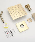 Brushed Gold Shower System With 8 Inch Rainfall Shower Head Single Handle Trim Kit And Rough In Valve For A Boss Level High Pressure Spa Vibe