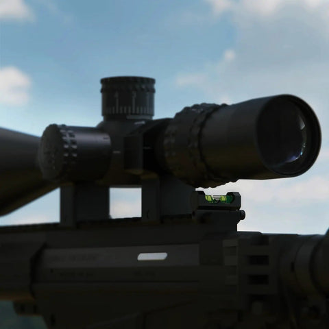 One-Slot Picatinny Rail Anti-Cant Bubble Level with Low-Profile Open Design on rifle scope for precision alignment